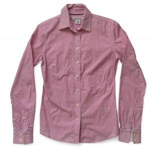 Banana Republic Women’s Fitted Pink and White Striped Dress Shirt
